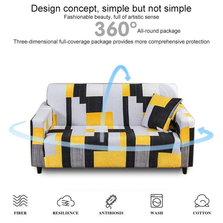 Double Seat Full Coverage Elastic Non-slip Sofa Cover(Black Gray Grid)
