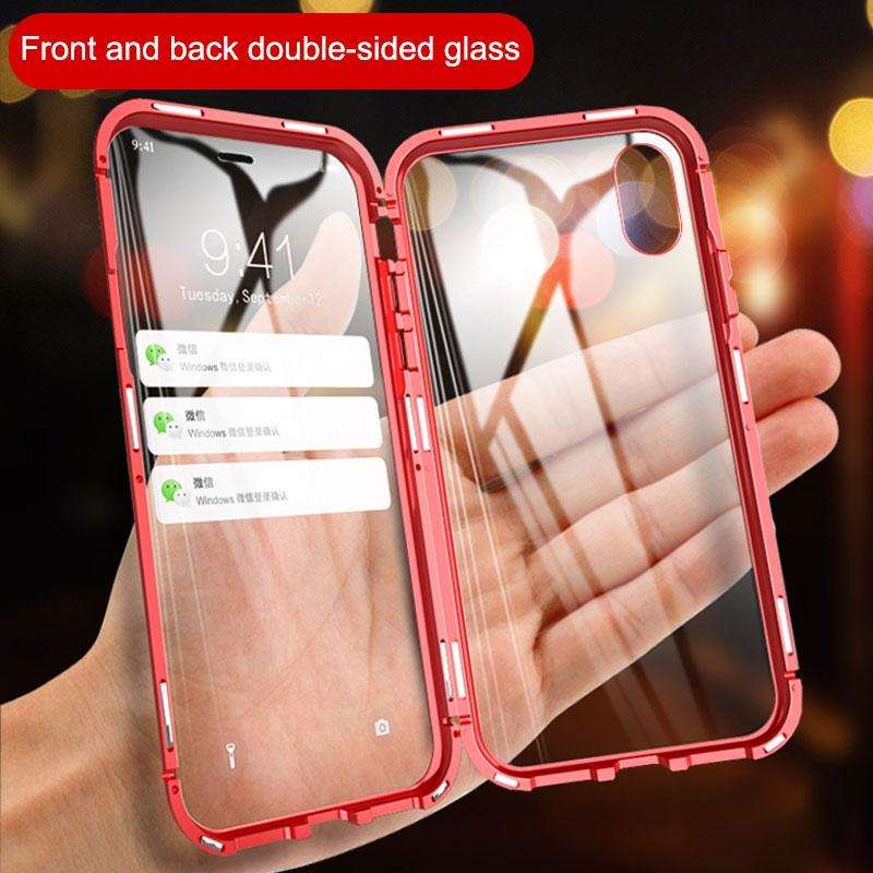 For iPhone XS Max Ultra Slim Double Sides Magnetic Adsorption Angular Frame Tempered Glass Magnet...