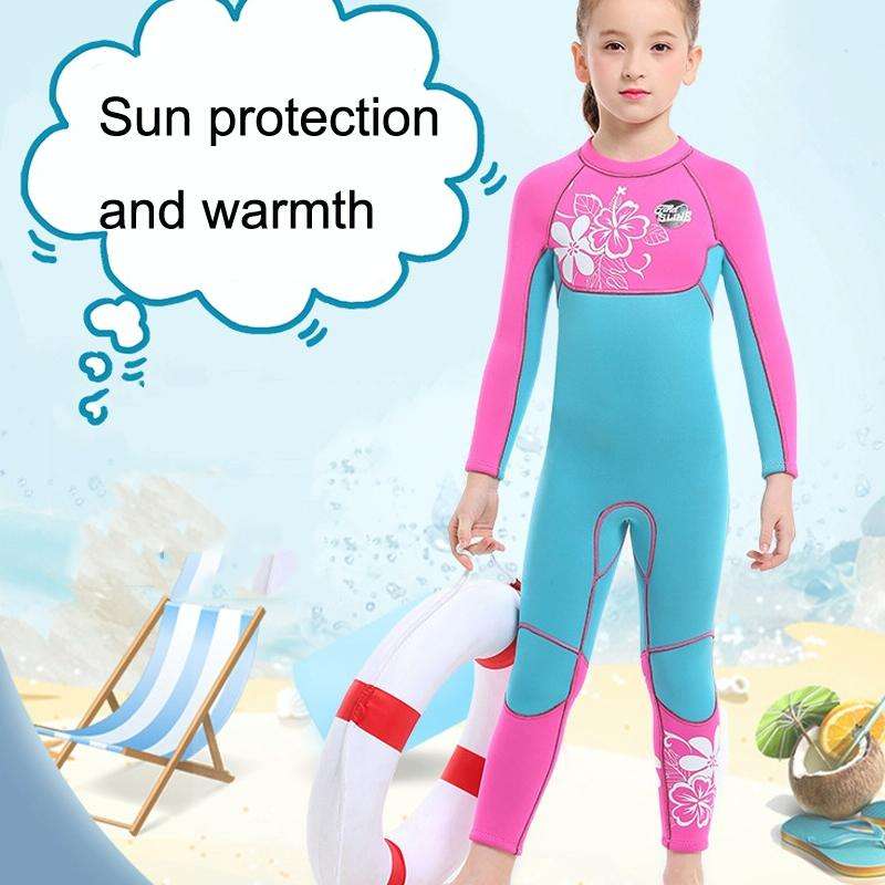 SLINX 1903 Kids Full Body Long Sleeve Thermal Wetsuit, Size: XXL(Pink Blue)