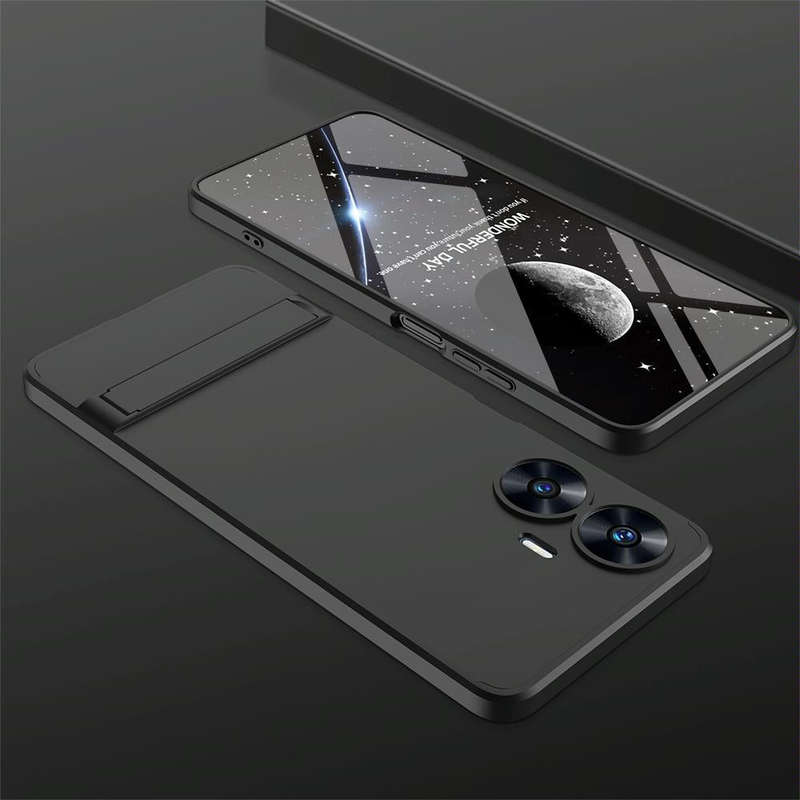 For Realme C55 GKK Three Stage Splicing Full Coverage PC Phone Case with Stand(Black)