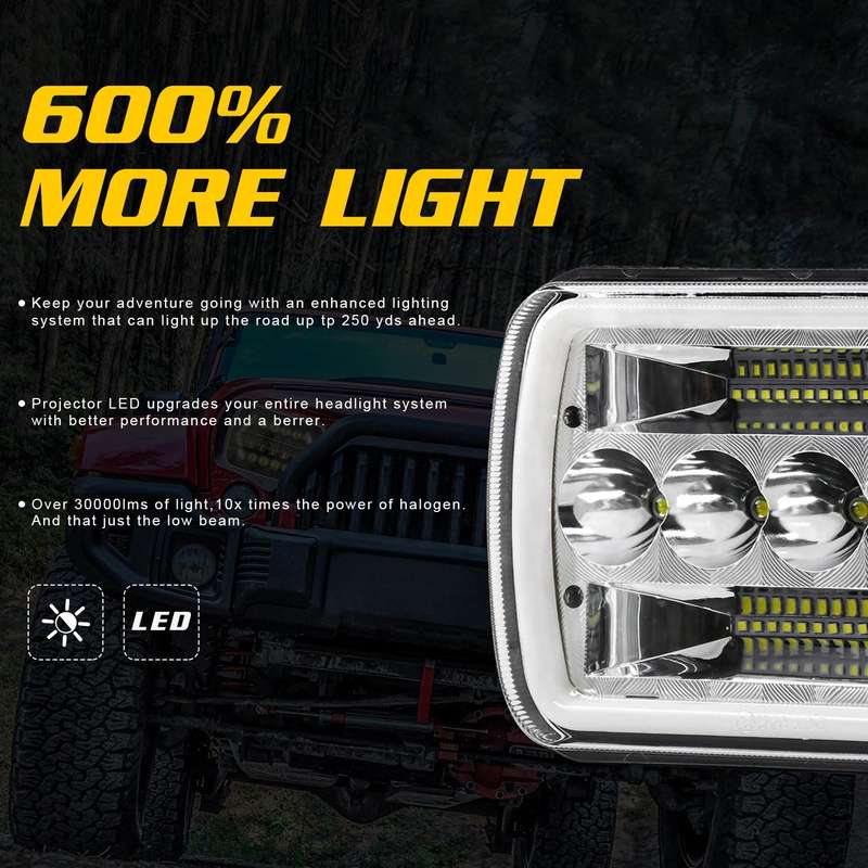 7 inch(5X7)/(7X6) H4 DC 9V-30V 30000LM 200W Car Square Shape LED Headlight Lamps for Jeep Wrangle...