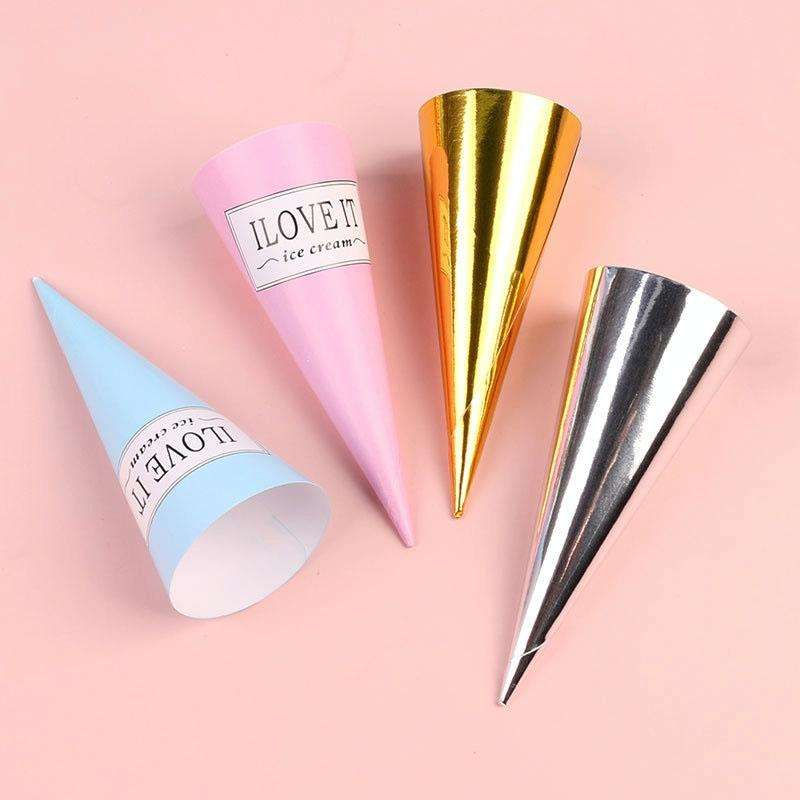100pcs Disposable Ice Cream Paper Holder Sweet Crispy Tip Bottom Paper(Gold)