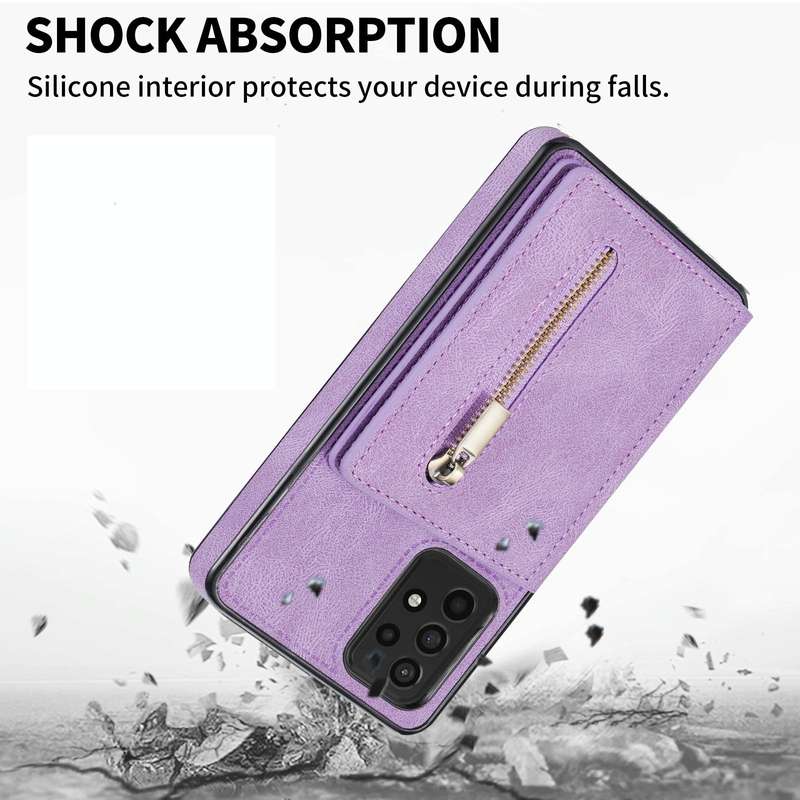 For Samsung Galaxy A53 5G Zipper Card Holder Phone Case(Purple)
