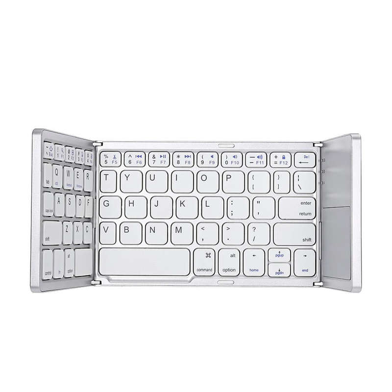 B033 Rechargeable 3-Folding 64 Keys Bluetooth Wireless Keyboard with Touchpad(Silver)