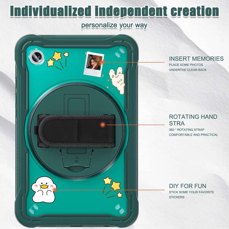 For Samsung Galaxy Tab A9 X110/X115 Heavy Duty Hybrid Tablet Case with Handle & Strap(Dark Green)