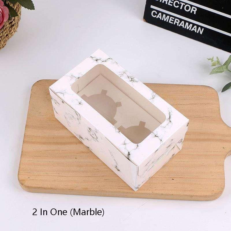 25 PCS Window Cupcake Packaging Box Muffin Cake Box With Inner Support, Specification: 2 In One (...