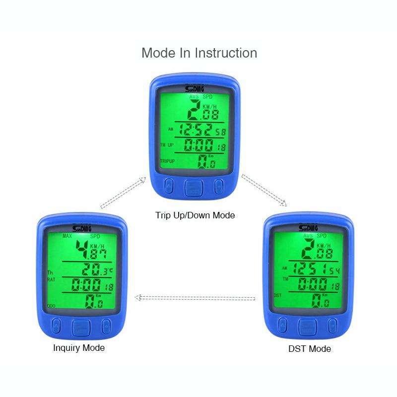 SUNDING 563C Bike Bicycle Waterproof Wireless LCD Screen Luminous Mileage Speedometer Odometer, C...