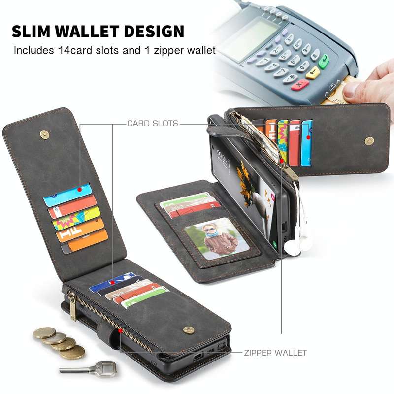 For Samsung Galaxy S22 Ultra 5G CaseMe-007 Detachable Multifunctional Leather Phone Case(Black)