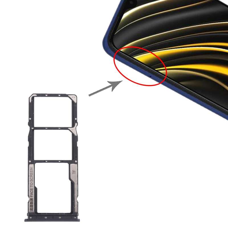 SIM Card Tray + SIM Card Tray + Micro SD Card Tray for Xiaomi Poco M3 M2010J19CG M2010J19CI (Black)