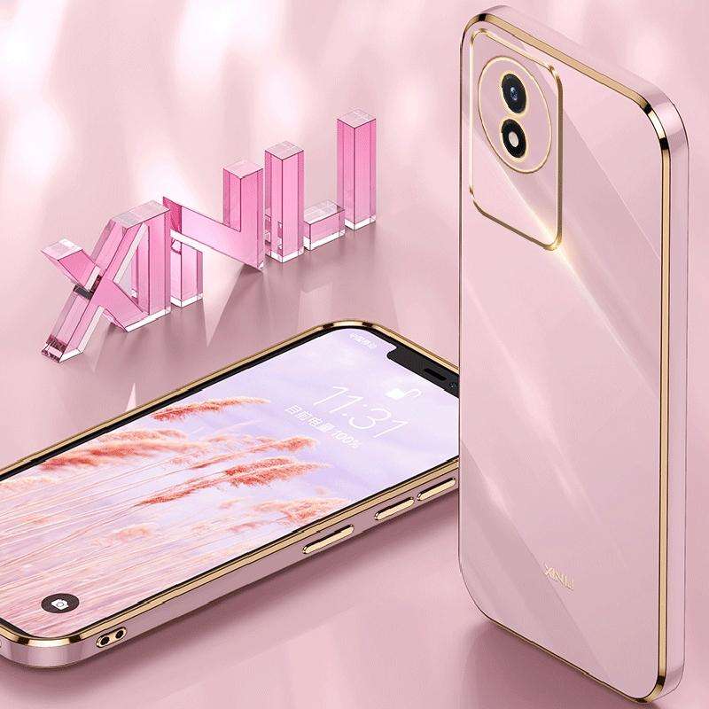 For vivo Y02 4G XINLI Straight 6D Plating Gold Edge TPU Phone Case(Celestial Blue)