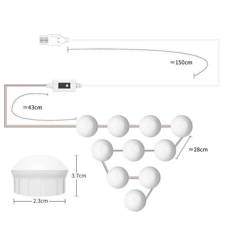 LED Makeup Mirror Light Beauty Fill Light Hand Sweep Sensor Mirror Front Light, Power source: 10 ...