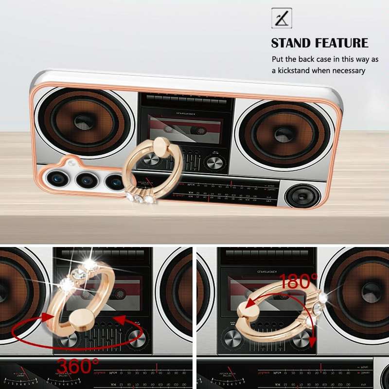 For Samsung Galaxy S23 FE 5G Electroplating Dual-side IMD Phone Case with Ring Holder(Retro Radio)