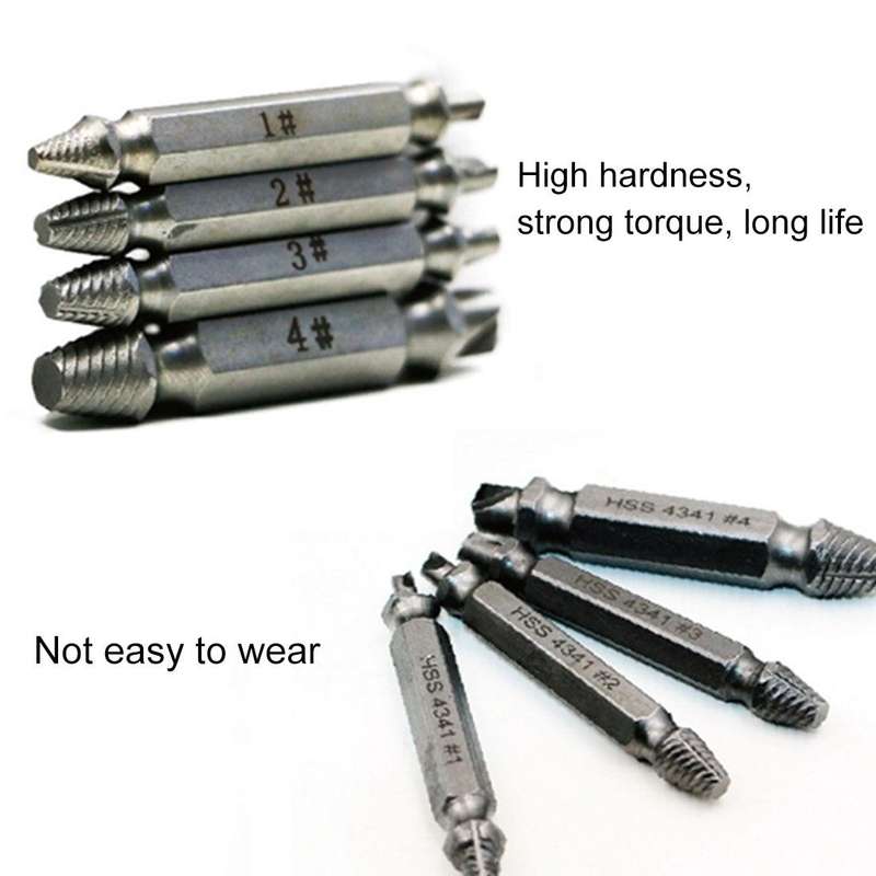 4 in 1 Screw Extractor Drill Bits Tool Broken Bolt Remover(1#, 2#, 3#, 4#), with Plastic Case