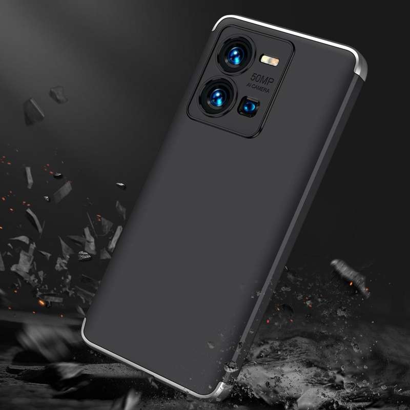 For vivo Y35 2022 GKK Three Stage Splicing Full Coverage PC Phone Case(Black Silver)