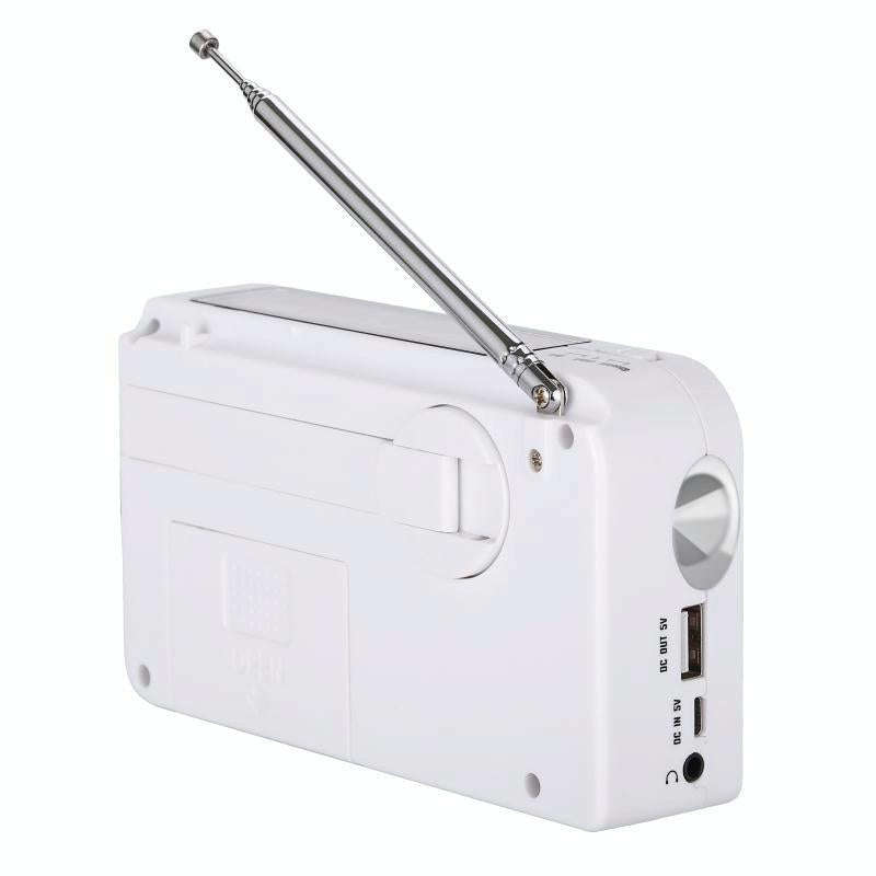 RD-638T Two-band Solar Powered AM / FM Radio Player Flashlight with Dynamo Function(White)