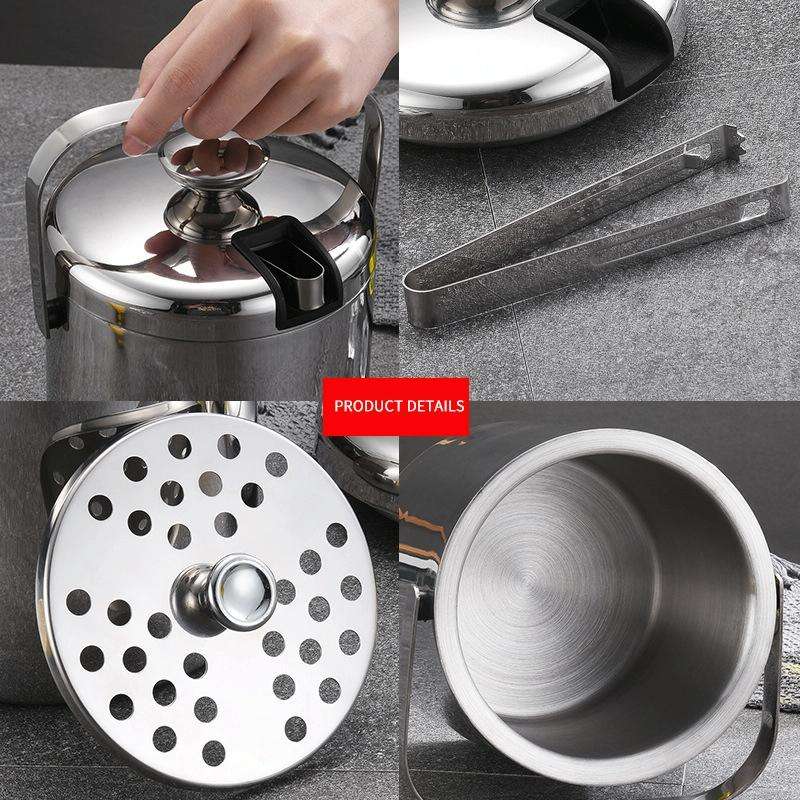 304 Stainless Steel Ice Bucket Double-Layer Hollow Bar Beer Wine Barrel With Ice Clip, Capacity: ...