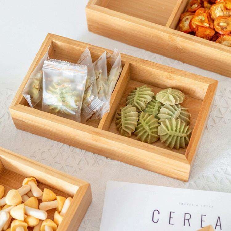 Bamboo Dried Food Box Compartment Candy Box Snack Storage Box, Specification: 2 Grids