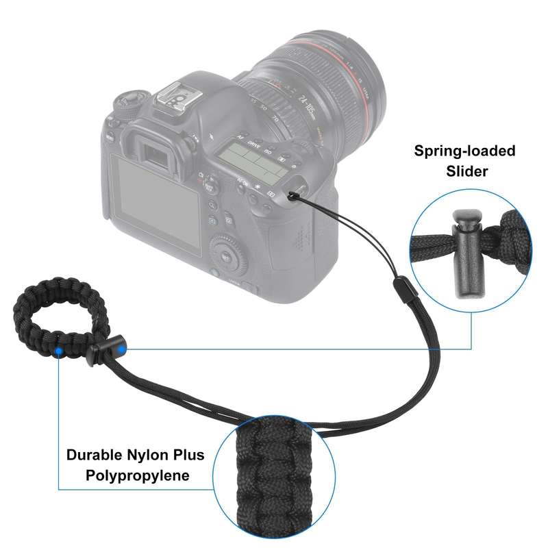 PULUZ Braided Sport Anti-lost Camera Adjustable Wrist Strap (Black)