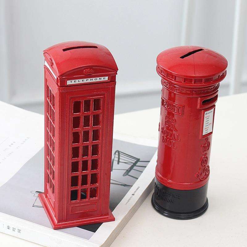 Retro Tin Alloy Telephone Booth Postbox Piggy Bank Decoration( Mailbox)