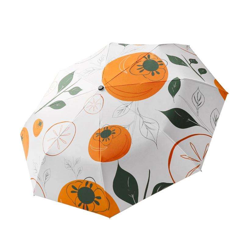 Small Fresh Automatic Umbrella Gold Glue Fabric Tri-fold Parasol(Persimmon)
