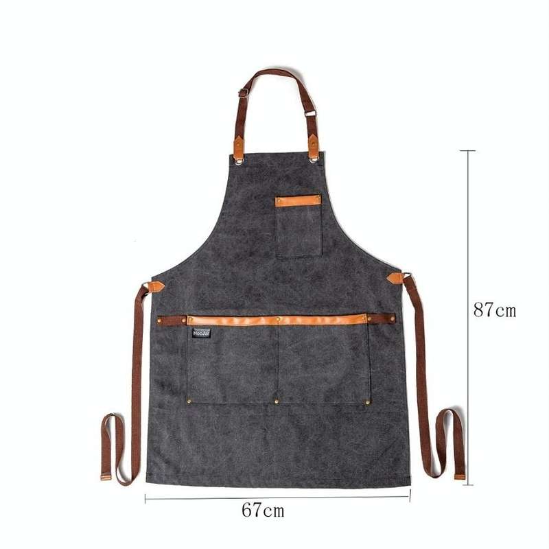 Washed Canvas Apron Chef Cafe Shop BBQ Hairdresser Aprons(Khaki)