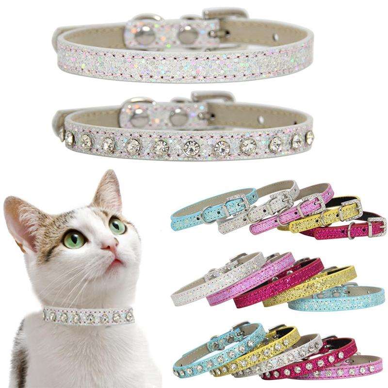 1.5 x 30cm Glitter Diamond Cat Neck Collar Decorative Supplies, Color: No Diamond Rose Red