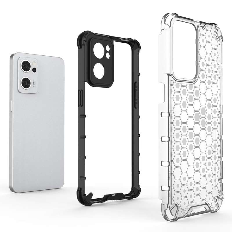 For OPPO Reno7 5G Honeycomb PC + TPU Phone Case(Black)