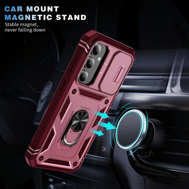 For Samsung Galaxy S23 FE 5G Sliding Camshield TPU + PC Phone Case with Holder(Pink+Rose Red)