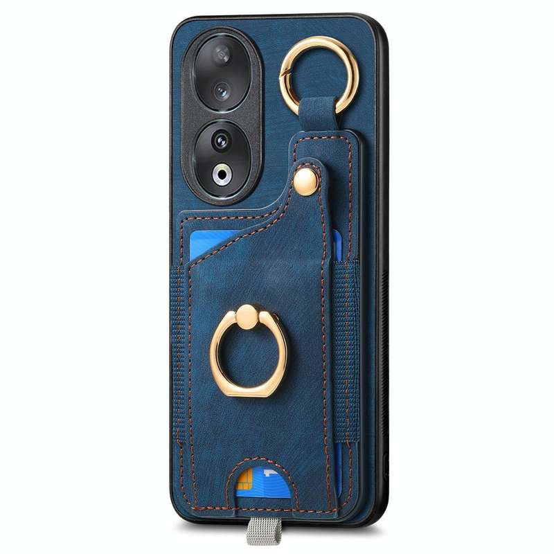 For Honor 90 Lite / X50i Retro Skin-feel Ring Card Bag Phone Case with Hang Loop(Blue)