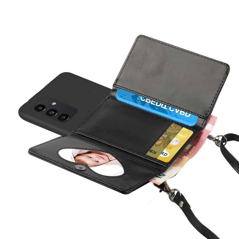 For Samsung Galaxy A34 5G Crossbody Lanyard Wallet Card Bag Phone Case(Black)
