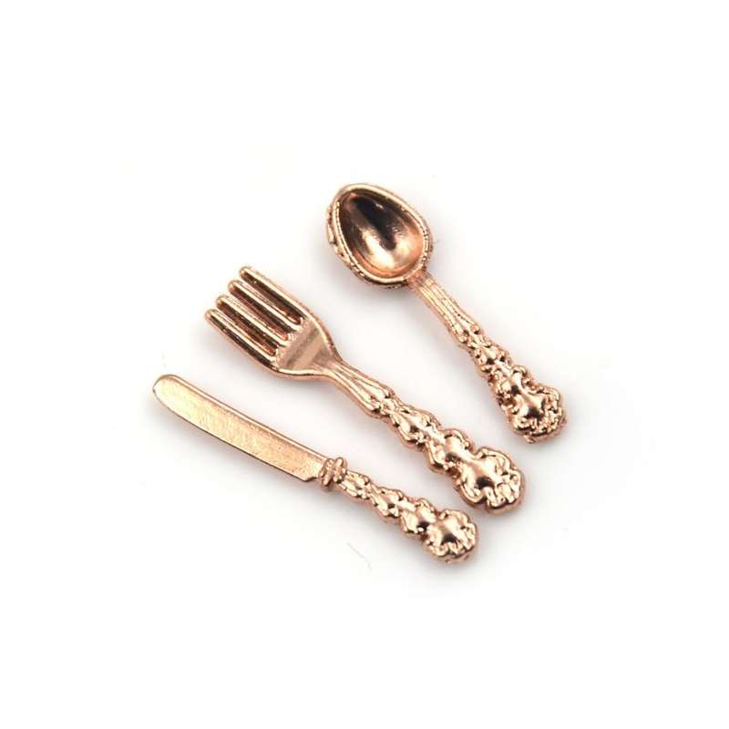 12 PCS / Set Simulation Kitchen Food Furniture Toys Dollhouse Miniature Accessories 1:12 Fork Kni...