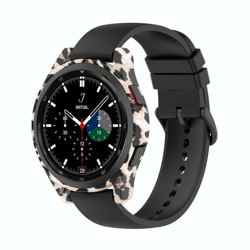 For Samsung Galaxy Watch4 Classic 46mm Half Coverage Hollowed PC Protective Case(Black Leopard Pr...