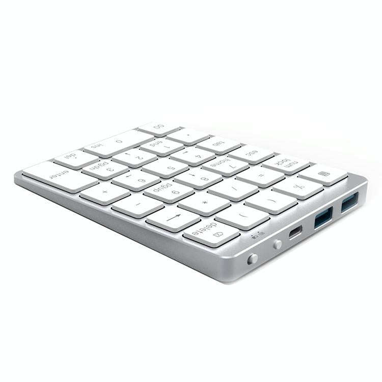 N970 Pro Dual Modes Aluminum Alloy Rechargeable Wireless Bluetooth Numeric Keyboard with USB HUB ...