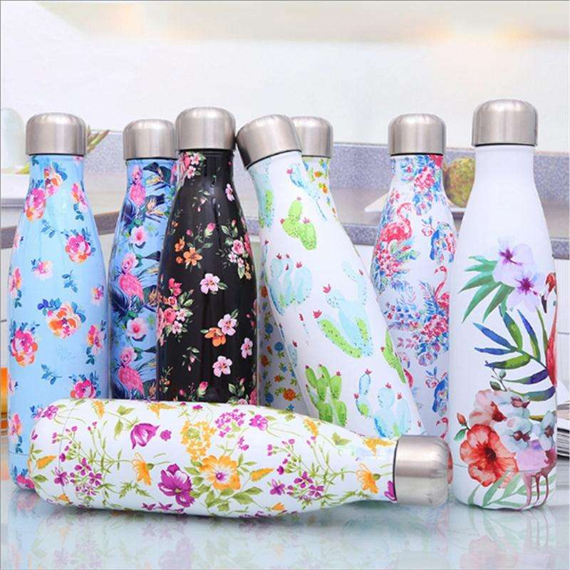 Animals Plants Pattern Thermal Cup Vacuum Flask Heat Water Bottle Portable Stainless Steel Sports...
