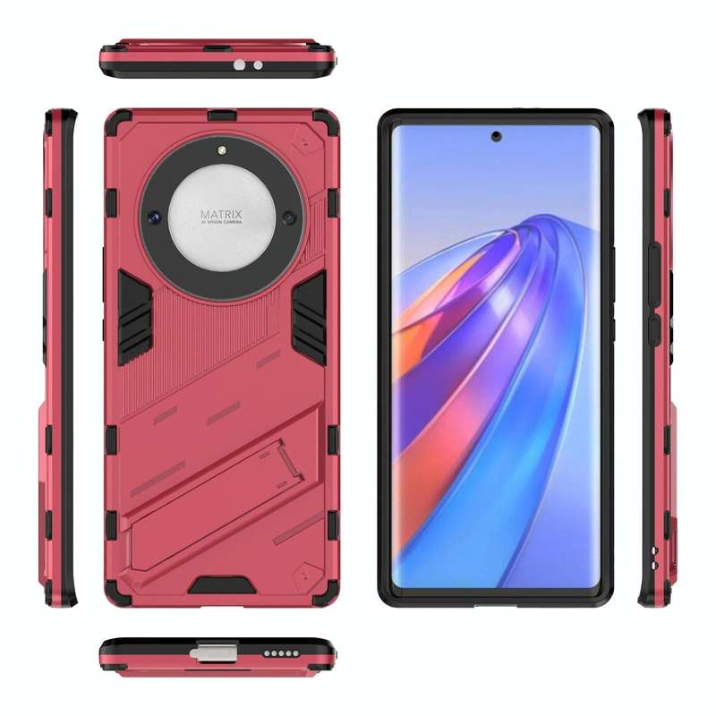 For Honor X9a/X40 5G/Magic5 Lite Punk Armor PC + TPU Phone Case with Holder(Light Red)
