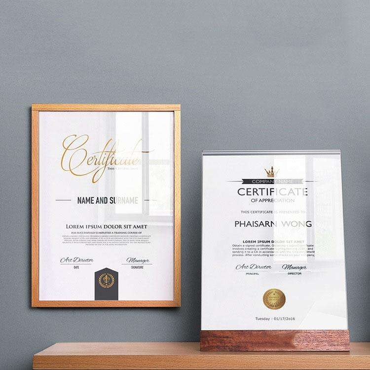 Transparent Acrylic Wooden Base Certificate Photo Frame Horizontal Beech