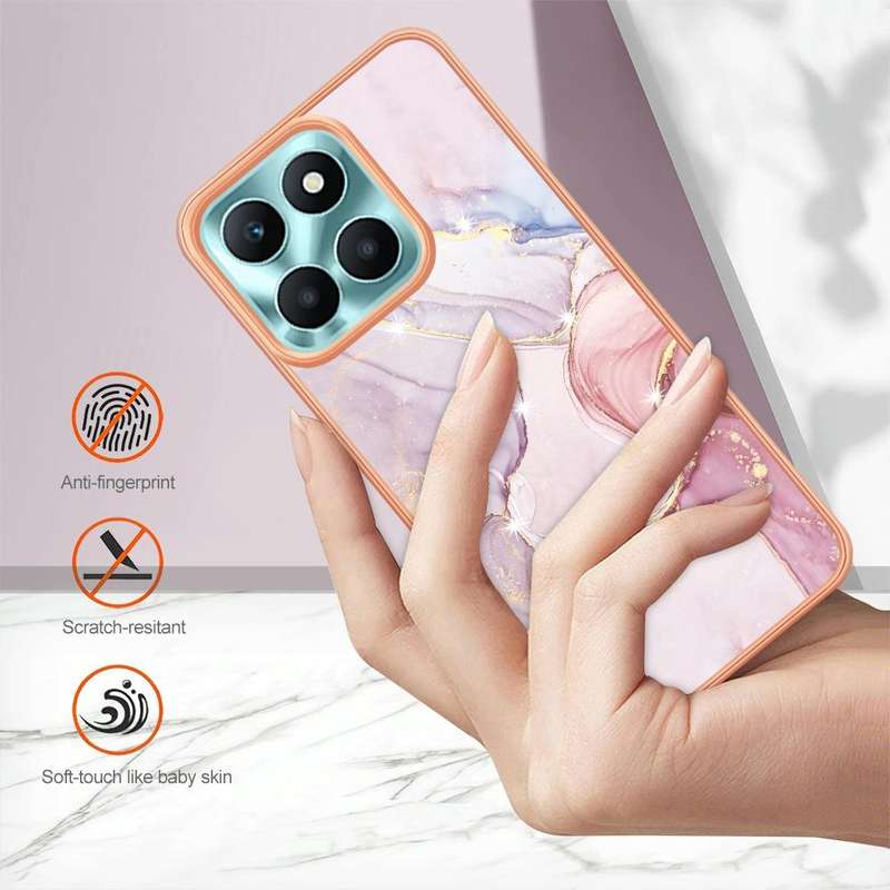For Honor X6a Electroplating Marble Dual-side IMD Phone Case(Rose Gold 005)