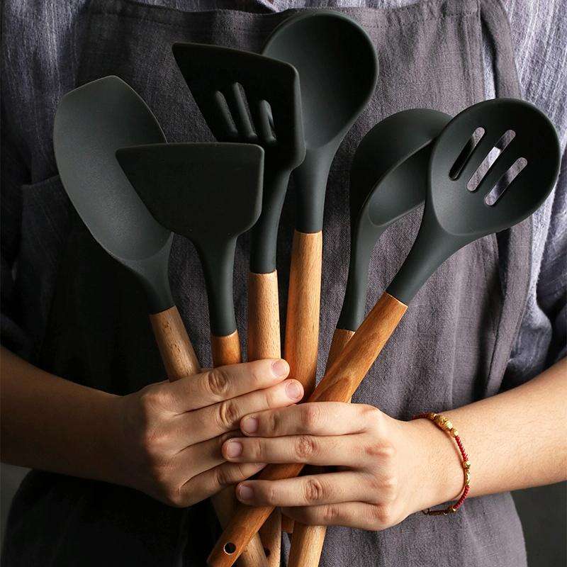Silicone Wood Handle Spatula Heat-resistant Soup Spoon Non-stick Special Cooking Shovel Kitchen T...