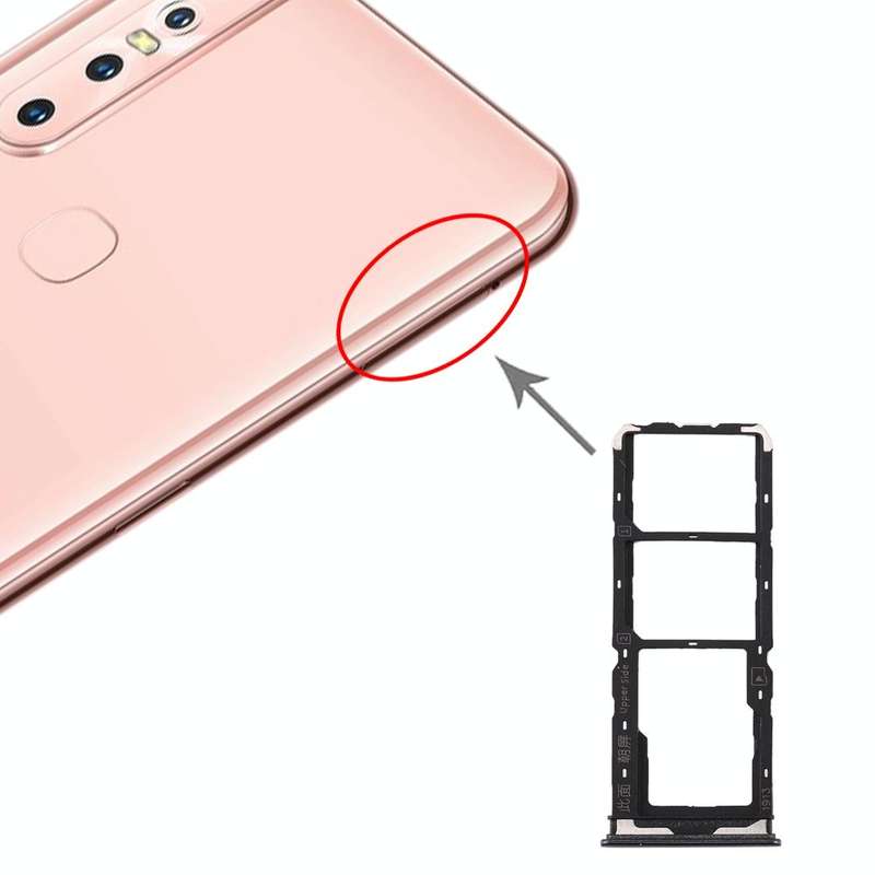 For Vivo Y7s SIM Card Tray + SIM Card Tray + Micro SD Card Tray (Black)