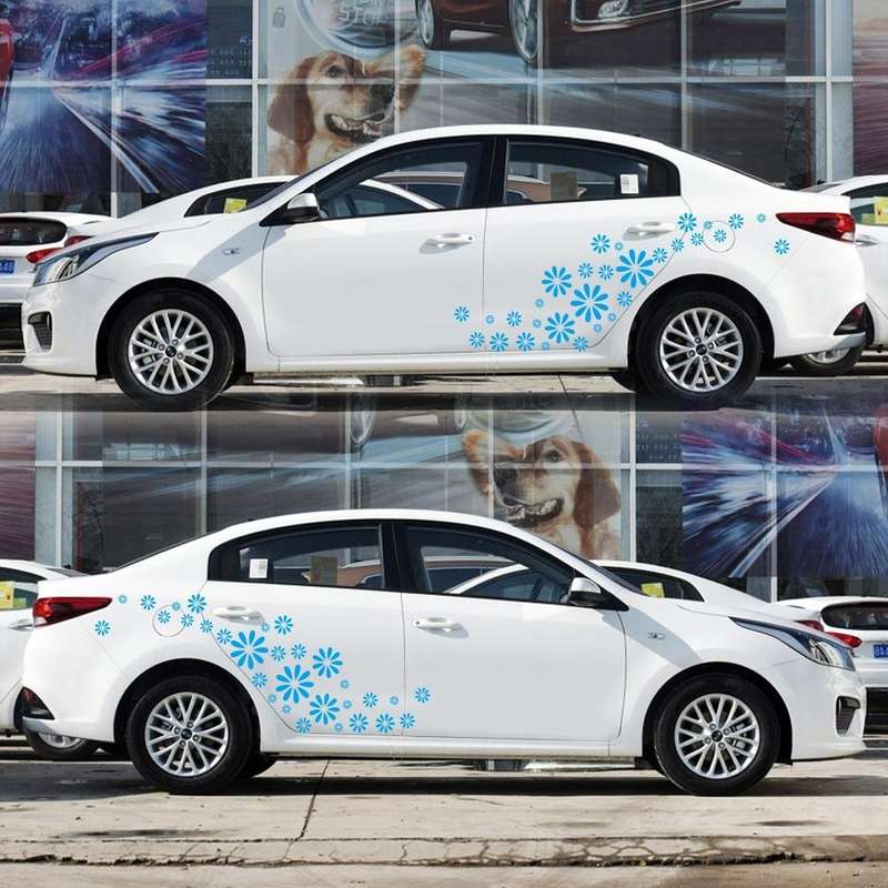 2 PCS/Set D-483 Flower Pattern Car Modified Decorative Sticker(Blue)