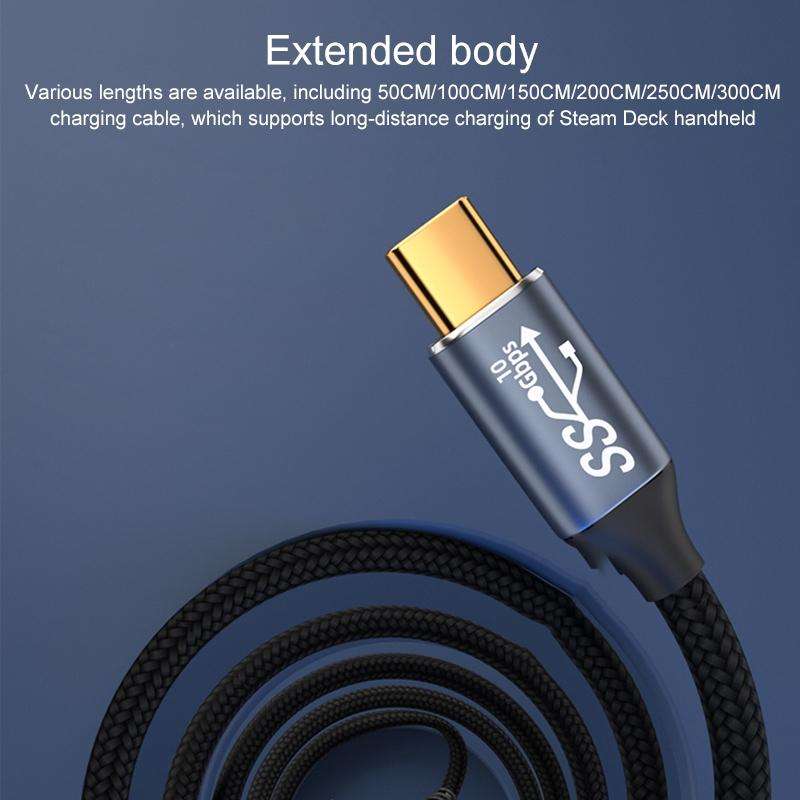 For Steam Deck Gen 100W USB-C/Type-C Male to USB-C/Type-C Female Stereo Curved Extension Cable, L...