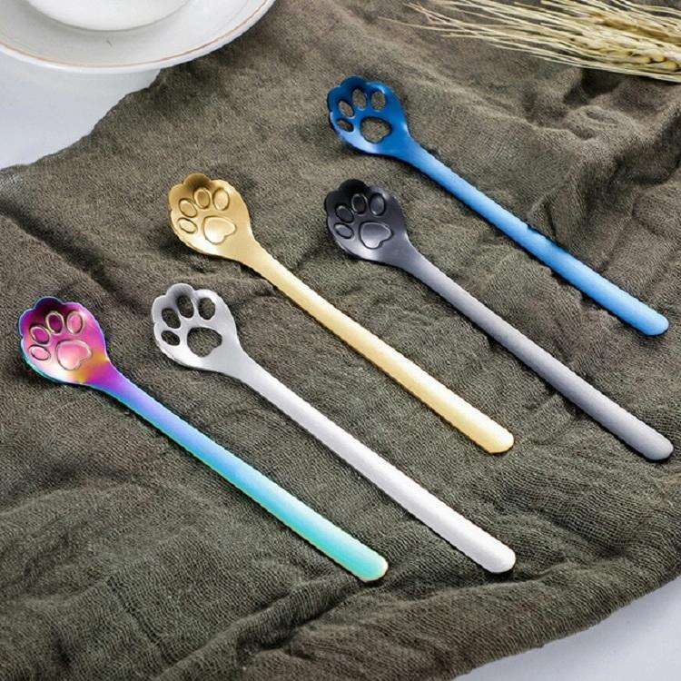 Stainless Steel Creative Cat Claw Coffee Spoon Dessert Cake Spoon, Style:Cat Claw Spoon, Color:Co...