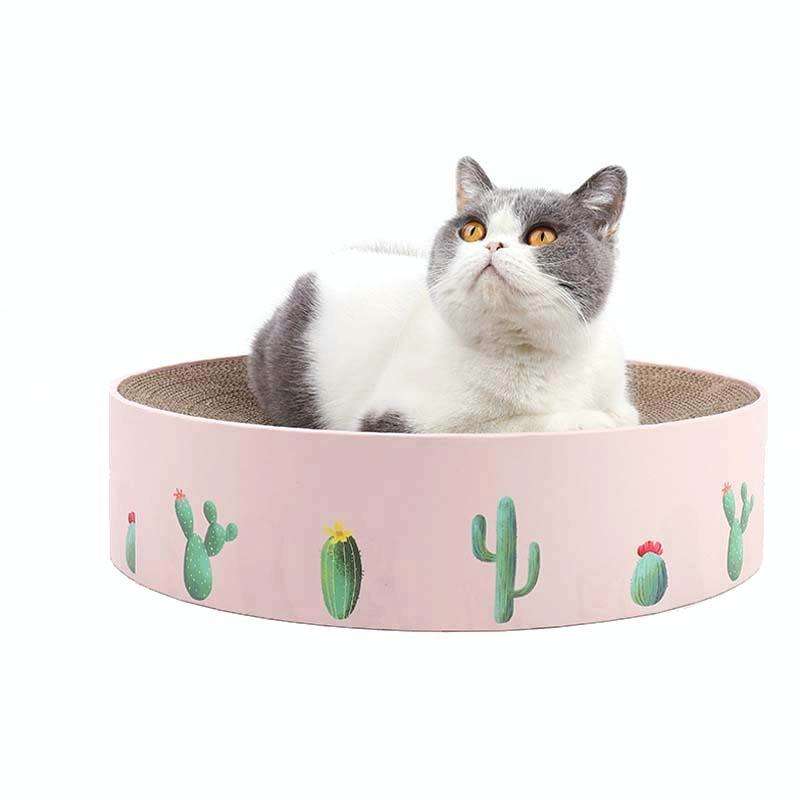 Round Corrugated Cat Scratcher Claw Sharpener Toy Bed, Colour: Pink 32x32x6cm