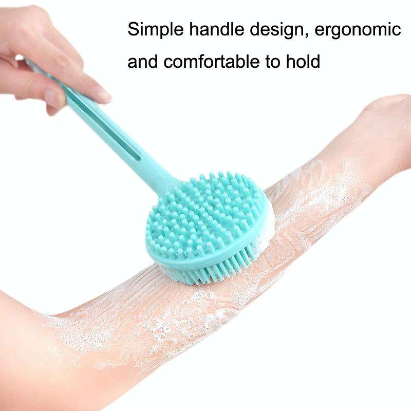 Silicone Massage Long Handle Double Sided Bath Brush(Pink)