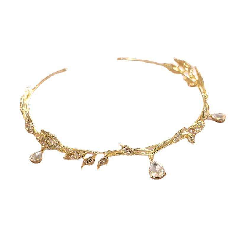 Leaves Frontal Ornaments Crown Hair Band Rhinestone Headdress(Silver)
