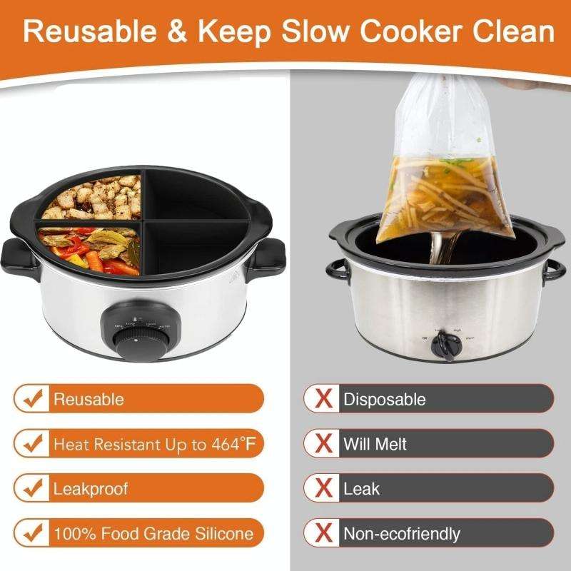 For Crockpot 6QT Slow Cooker Silicone Liners Divider Reusable Leak Proof Mats, Spec: Gray 3 Compa...