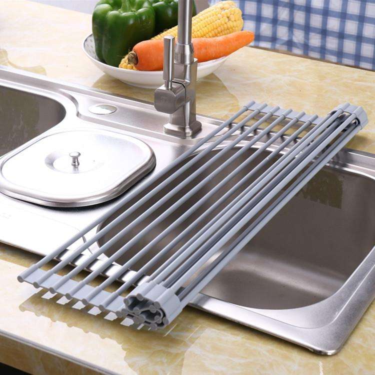 Folding Water Filters Kitchen Rack Sink Bowl Chopsticks Filters, Style: Stainless Steel 33x22cm