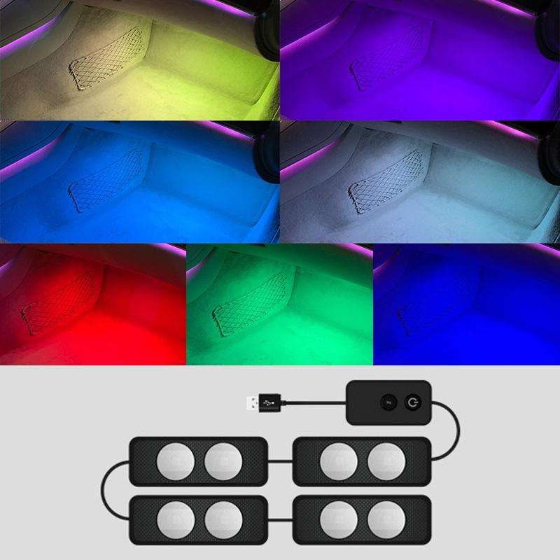 A18 Car Colorful Voice-activated RGB Foot LED Atmosphere Light, Double Light Pure Color Version