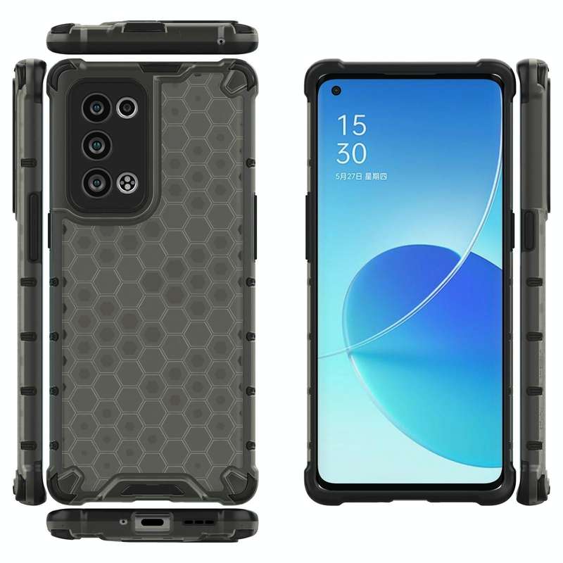 For OPPO Reno6 Pro+ 5G Shockproof Honeycomb PC + TPU Protective Case(Black)