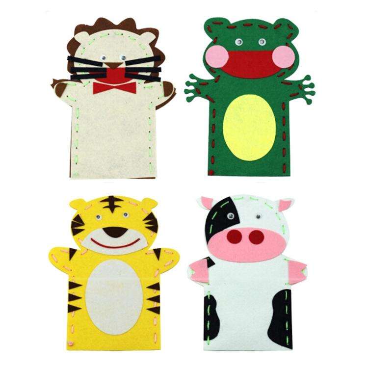 5 PCS DIY Handmade Cartoon Animals Nonwoven Fabric Glove Kids Education Learning Craft Toys, Rand...